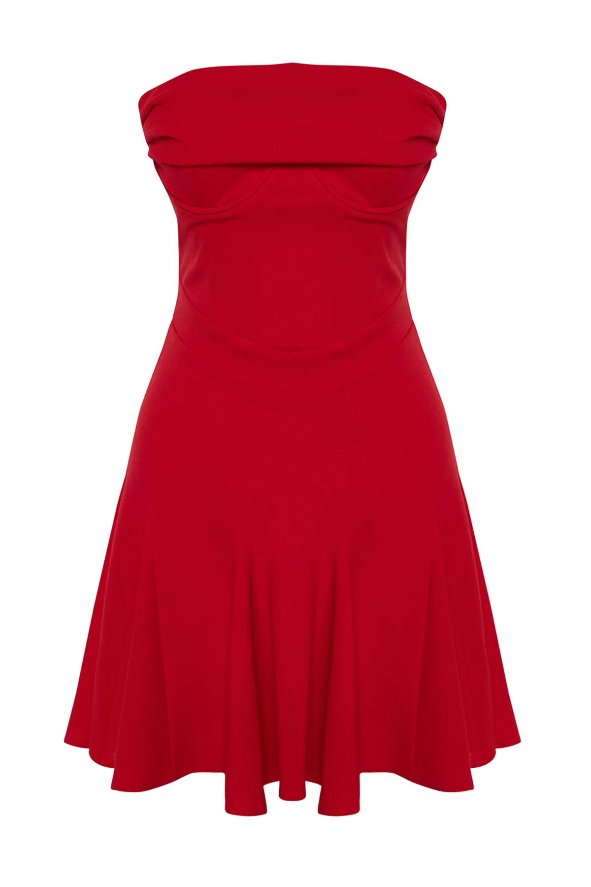 Trendyol Collection  Zeynep Tosun Rotes gestricktes Abendkleid - Volantrock, elegantes Kleid TCLSS24EL00007
