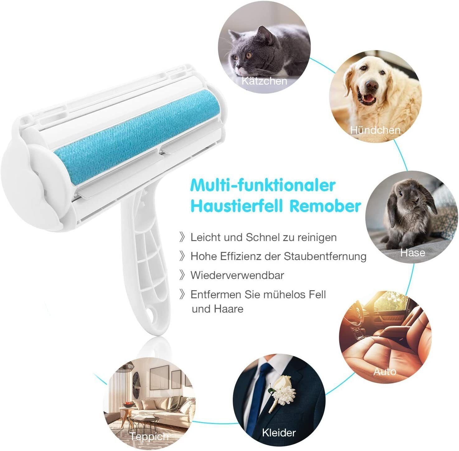 LETGOSPT Fusselroller Fusselbürste Tierhaarentferner Fusselrolle für Hundehaare, Fusselbürste für Tierhaar, für Sofa, Bett, Teppich, Kratzbaum