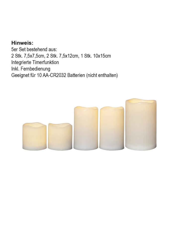 STAR Trading Kerzen-Set Paul, Stumpenkerzen, 5 Stück, Elfenbein, LED, Timer, Fernbe günstig kaufen onesize