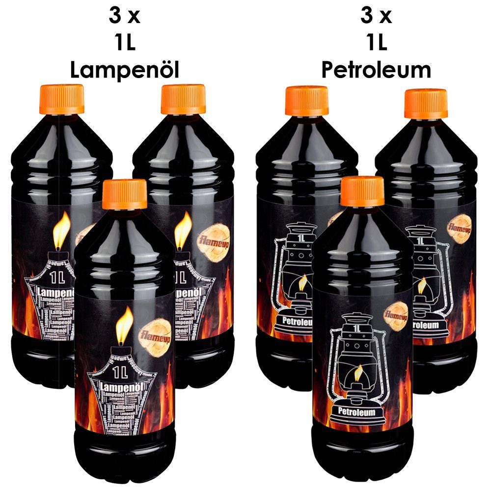Flameup Lampenöl Set Lampenöl Petroleum 6-24 Liter Heizung Ofen Kamin Öl Lampe Laterne, (6-St)
