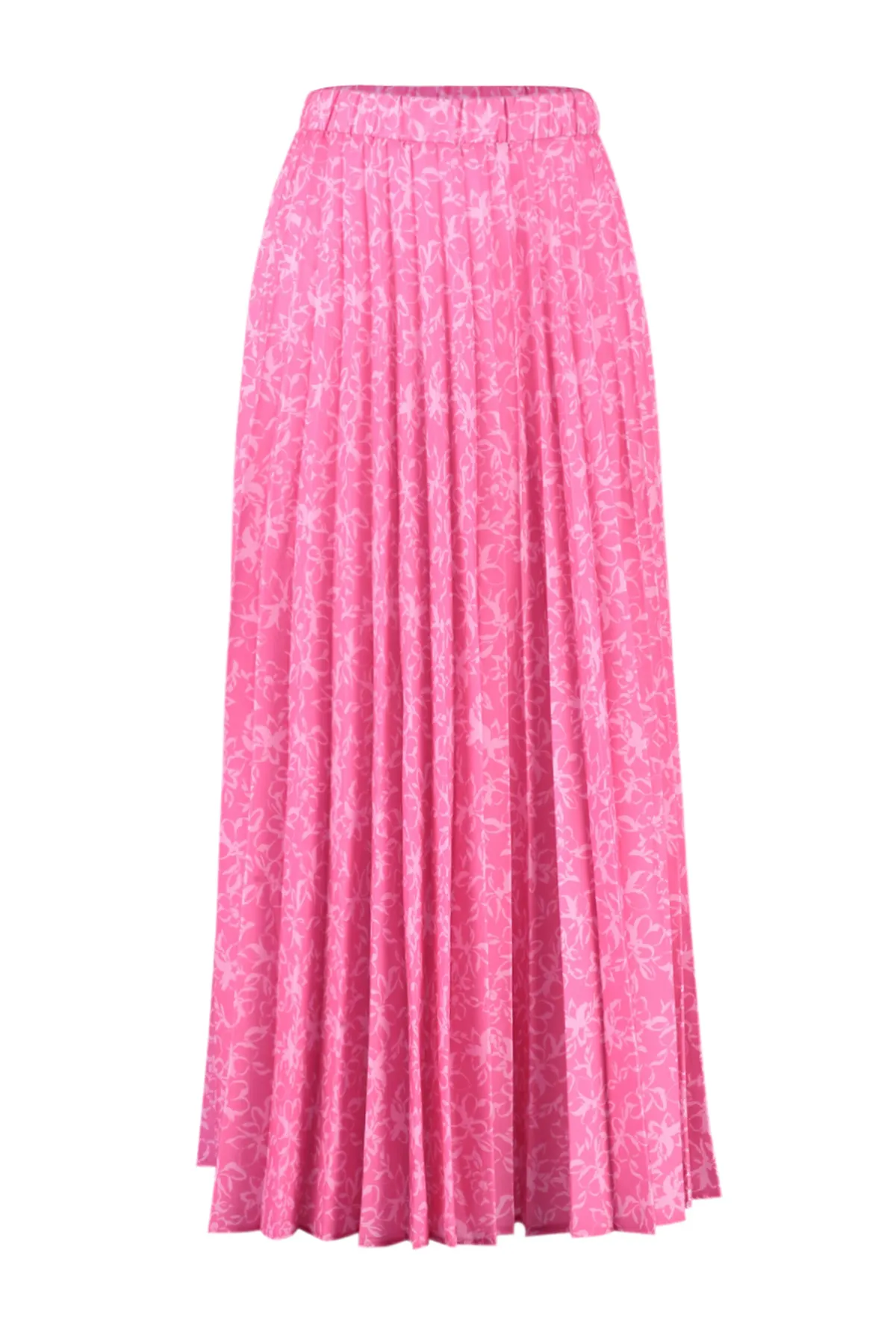 Trendyol Modest  Fuchsiafarbener, floral gemusterter, plissierter, gewebter Rock mit elastischem Bund TCTSS23EE00018