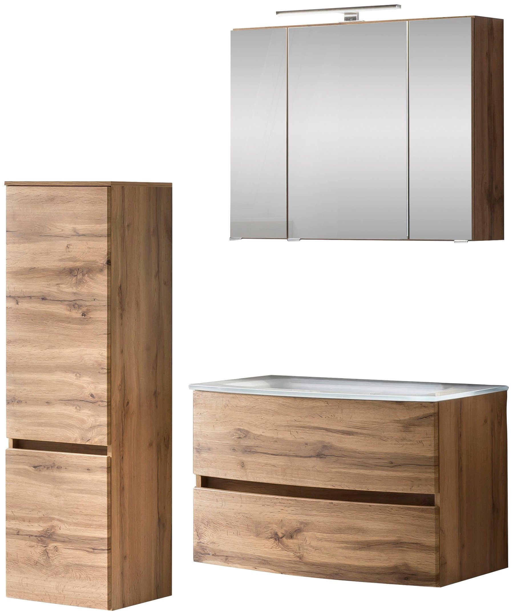 HELD MÖBEL Badezimmer-Set Kaunas, (Set, 3-St), bestehend aus Waschtisch-Set mit Midischrank, Breite 120 cm