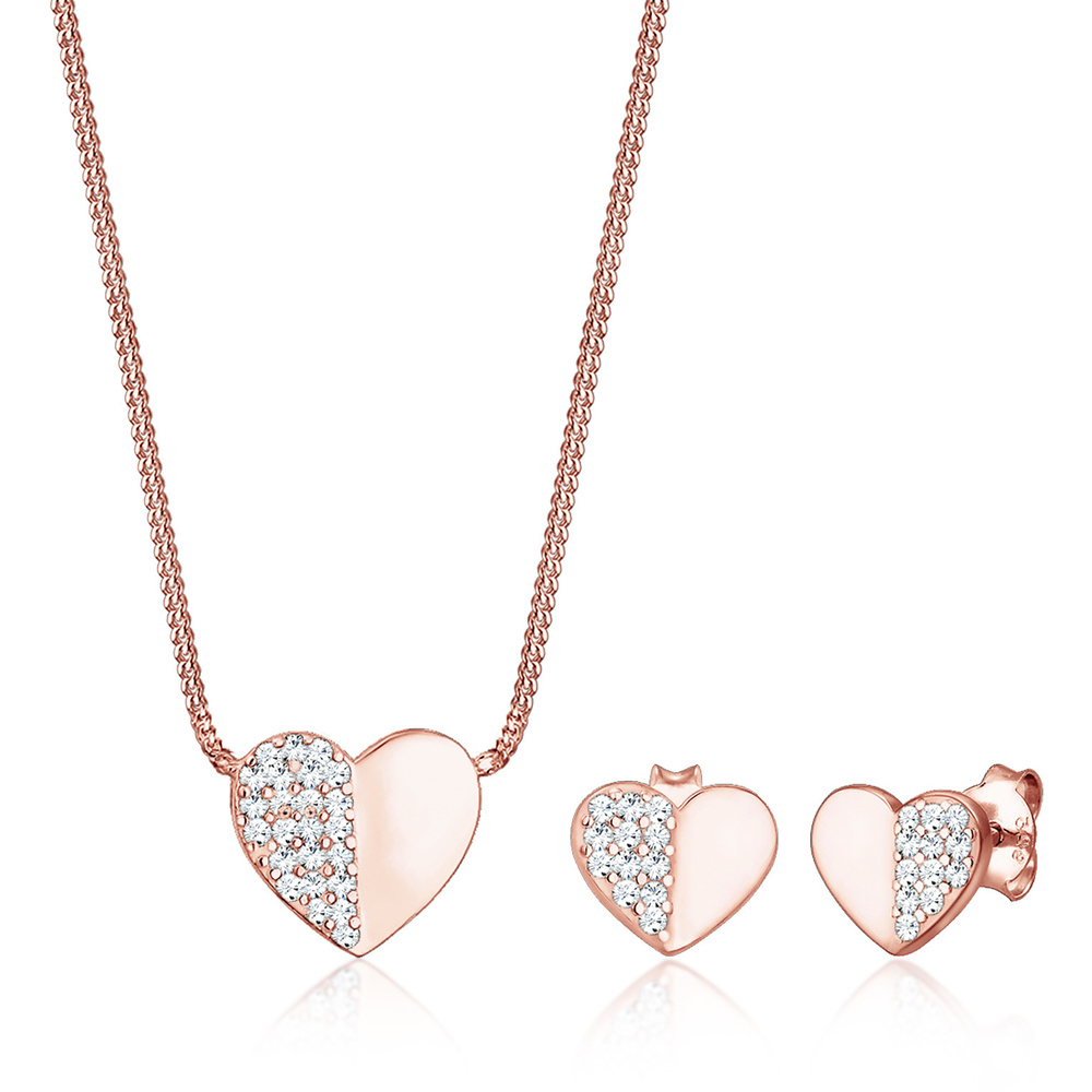Elli Elli Ensemble de Bijoux Femmes Set cœur avec cristaux en argent sterling 925 Bijoux