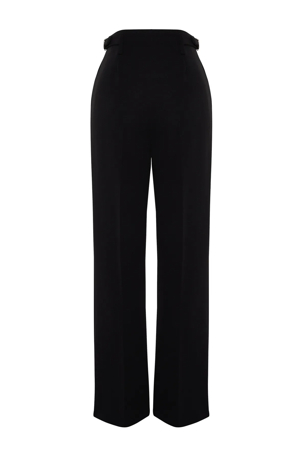 Trendyol Collection  Schwarze gerade geschnittene Webhose mit Gürtelschnallen-Detail hinten TWOSS24PL00068