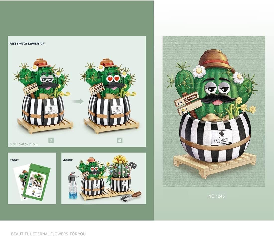 Kunstbonsai Kaktus Bausteine Bausatz, Bonsai Bauchiger Kaktus Baustein, KINOMI, Nicht Kompatibel mit Lego