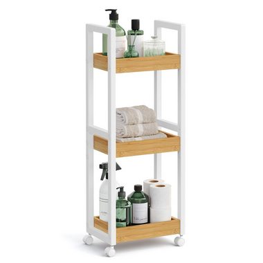 SONGMICS Badregal BCB083, SONGMICS Rollwagen, Badezimmerregal mit 3 Ebenen