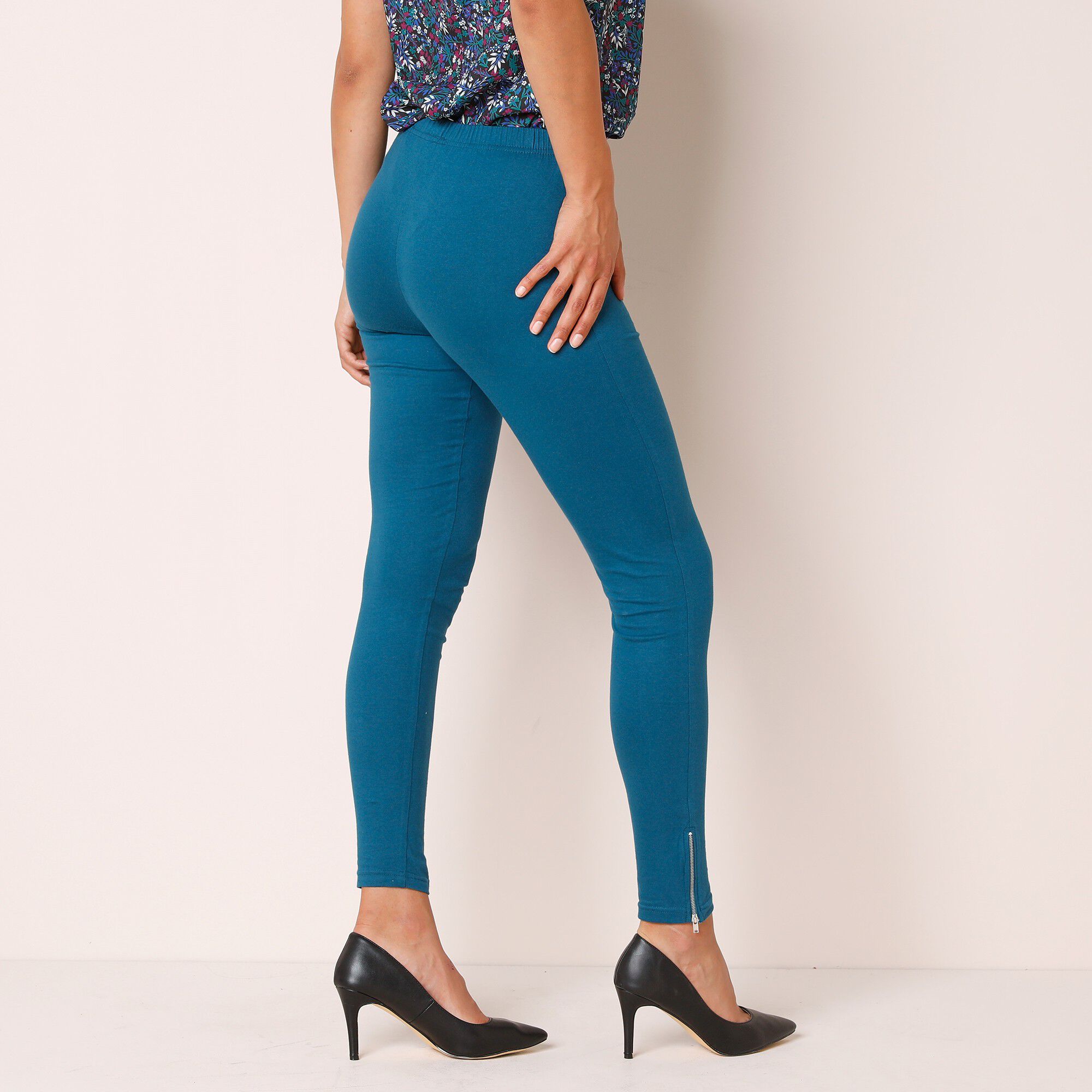Legging bas de jambe zippé, taille élastiquée