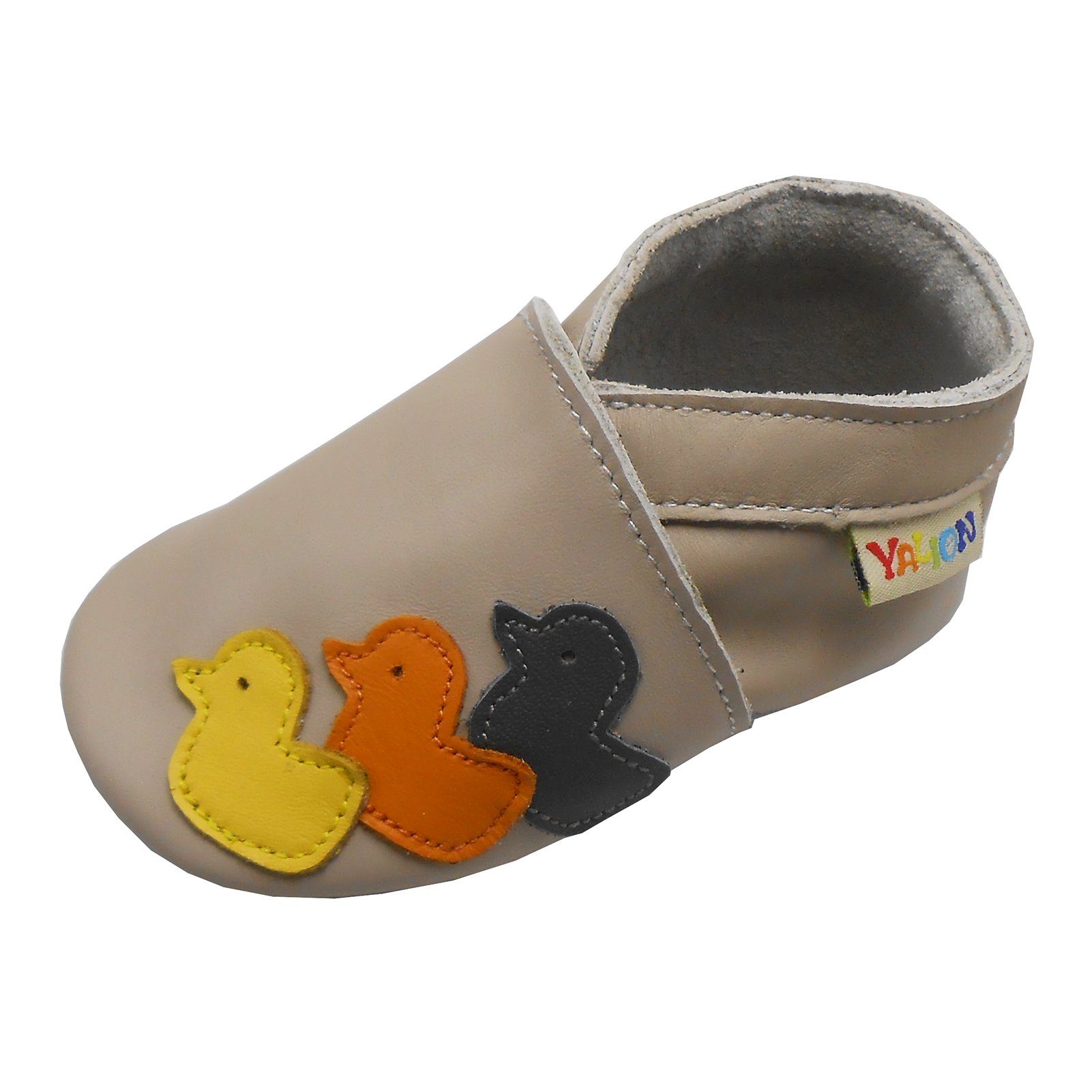 Yalion Weiche Leder Lauflernschuhe Hausschuhe Lederpuschen Enten Beige Krabbelschuh