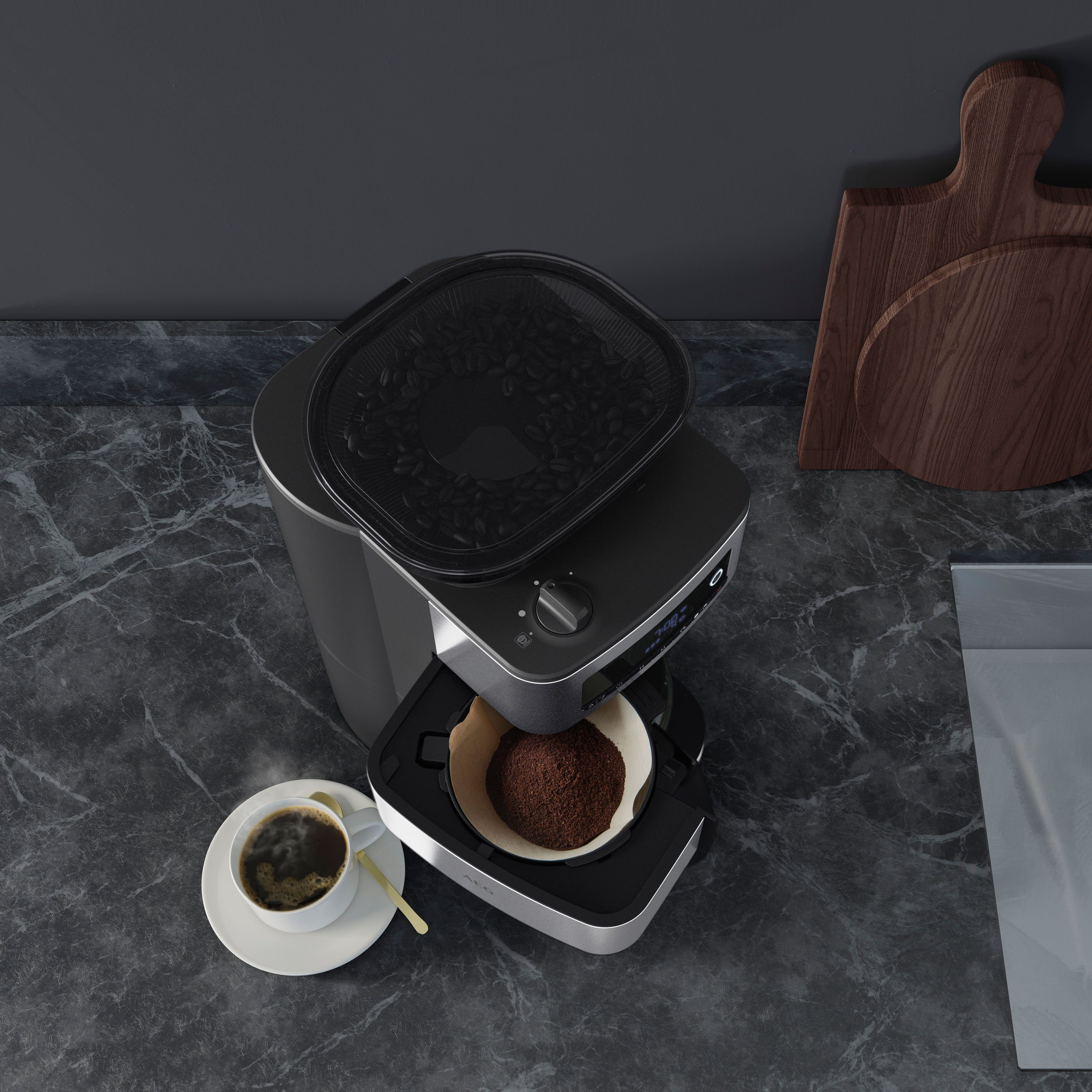 AEG Kaffeemaschine mit Mahlwerk CM6-1-5ST Gourmet 6, 1,25l Kaffeekanne, Papierfilter 1x4
