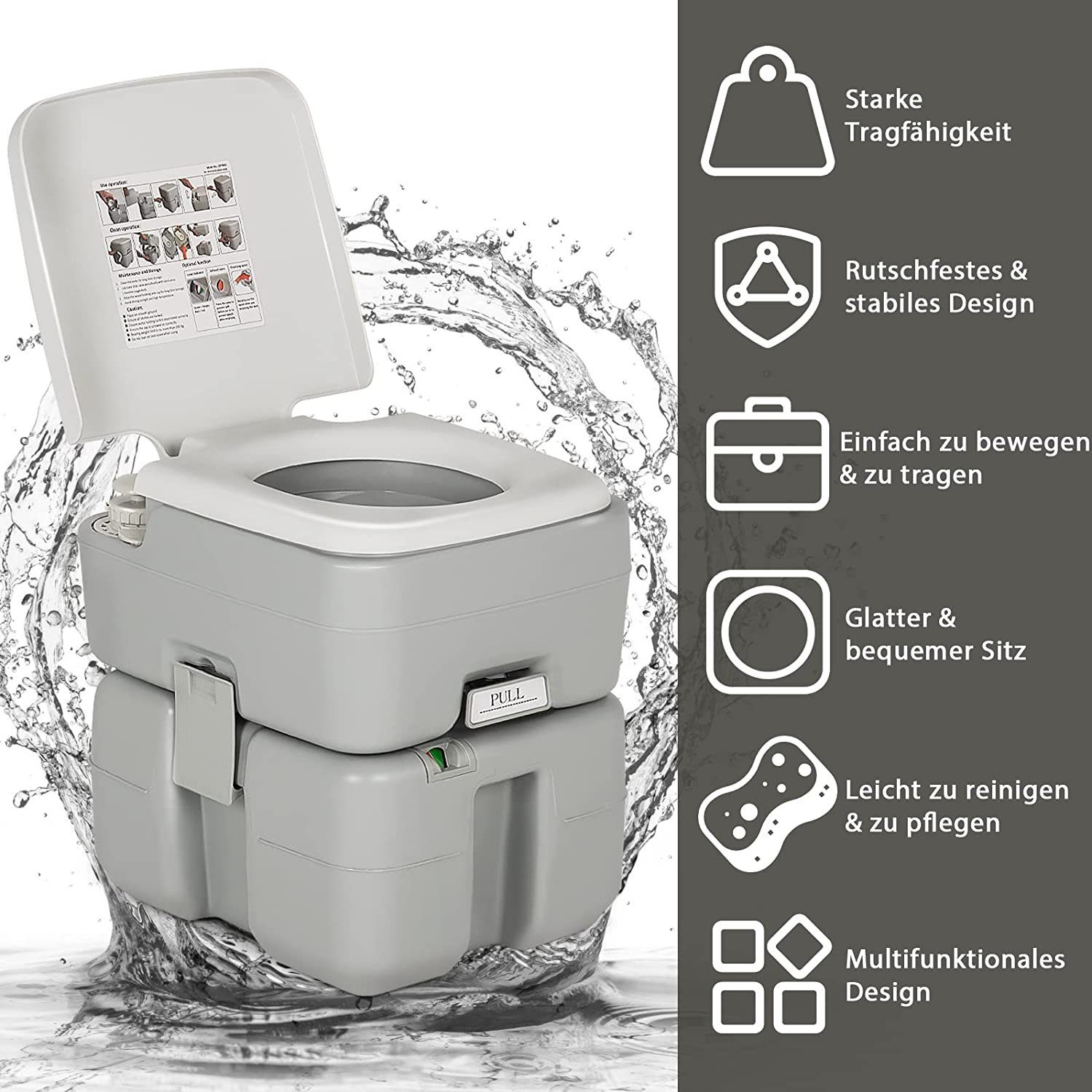 KOMFOTTEU Campingtoilette Mobile Toilette mit Wassertank, für Camping