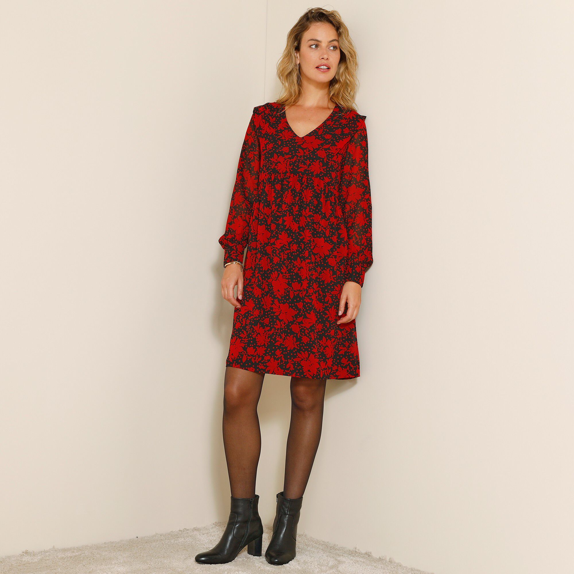 Robe voile Georgette imprimé végétal stylisé