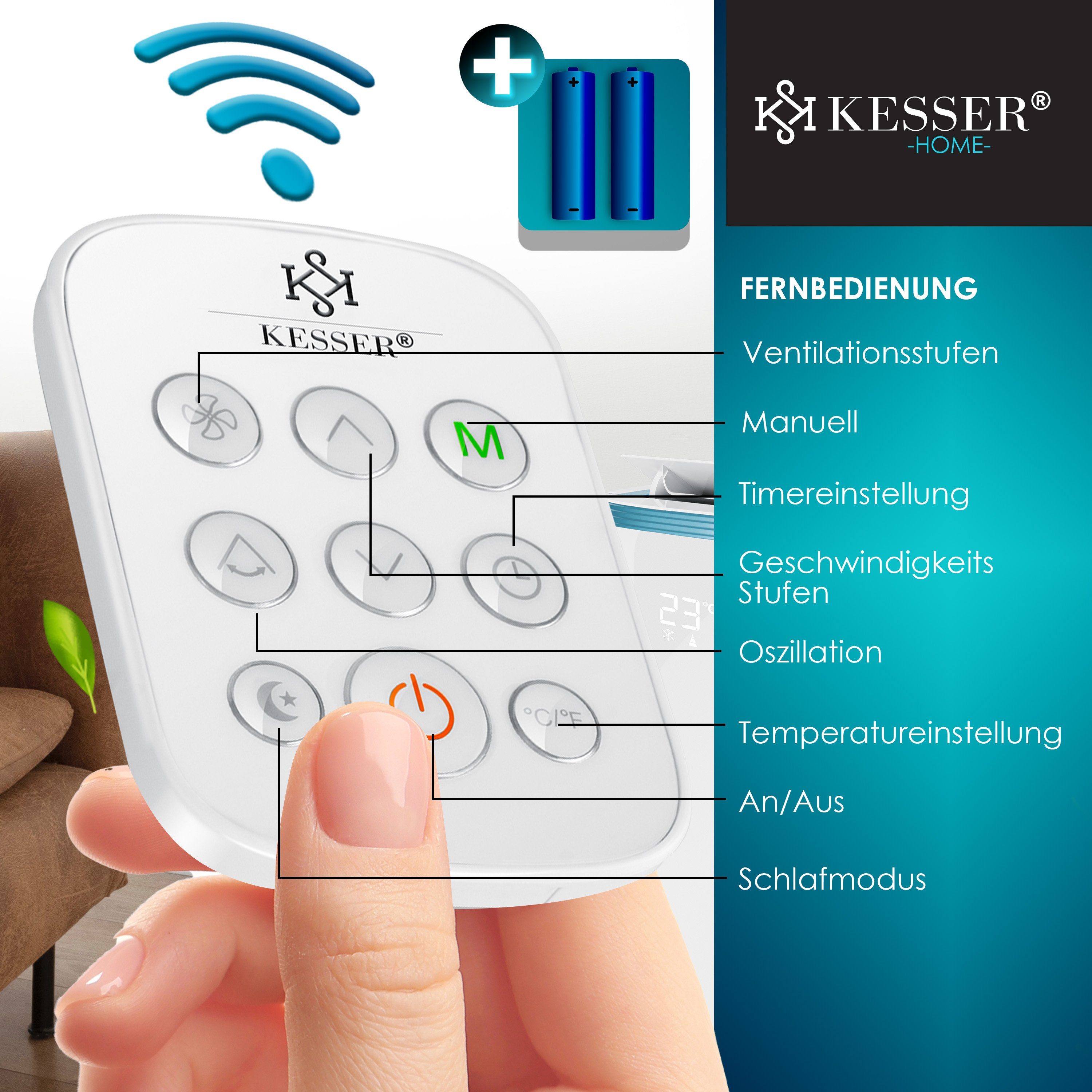 KESSER Klimagerät, Klimaanlage mit Touch-Display - 4 Mod - Timer und Nachtmodus
