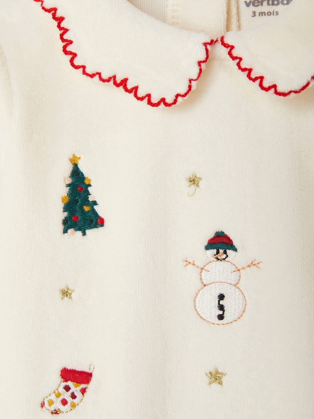 Vertbaudet Baby Samt-Strampler mit Weihnachts-Stickereien Oeko-Tex - wollweiß