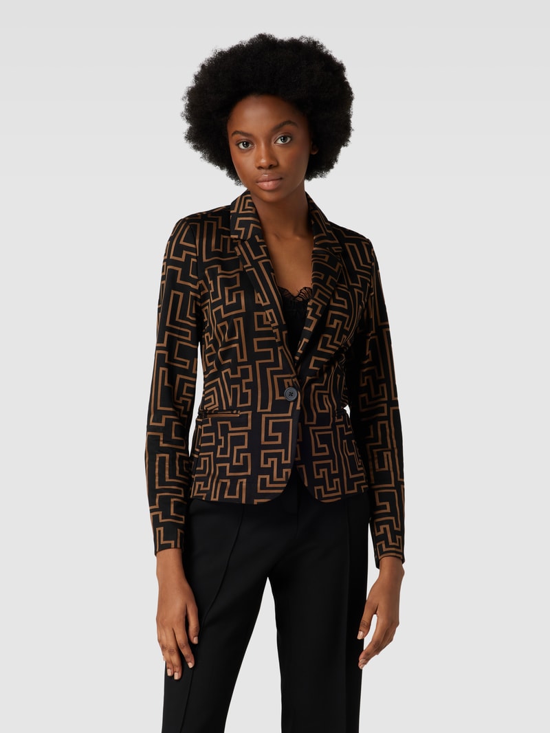 Blazer mit Hahnentrittmuster und Paspeltaschen in mittelgrau