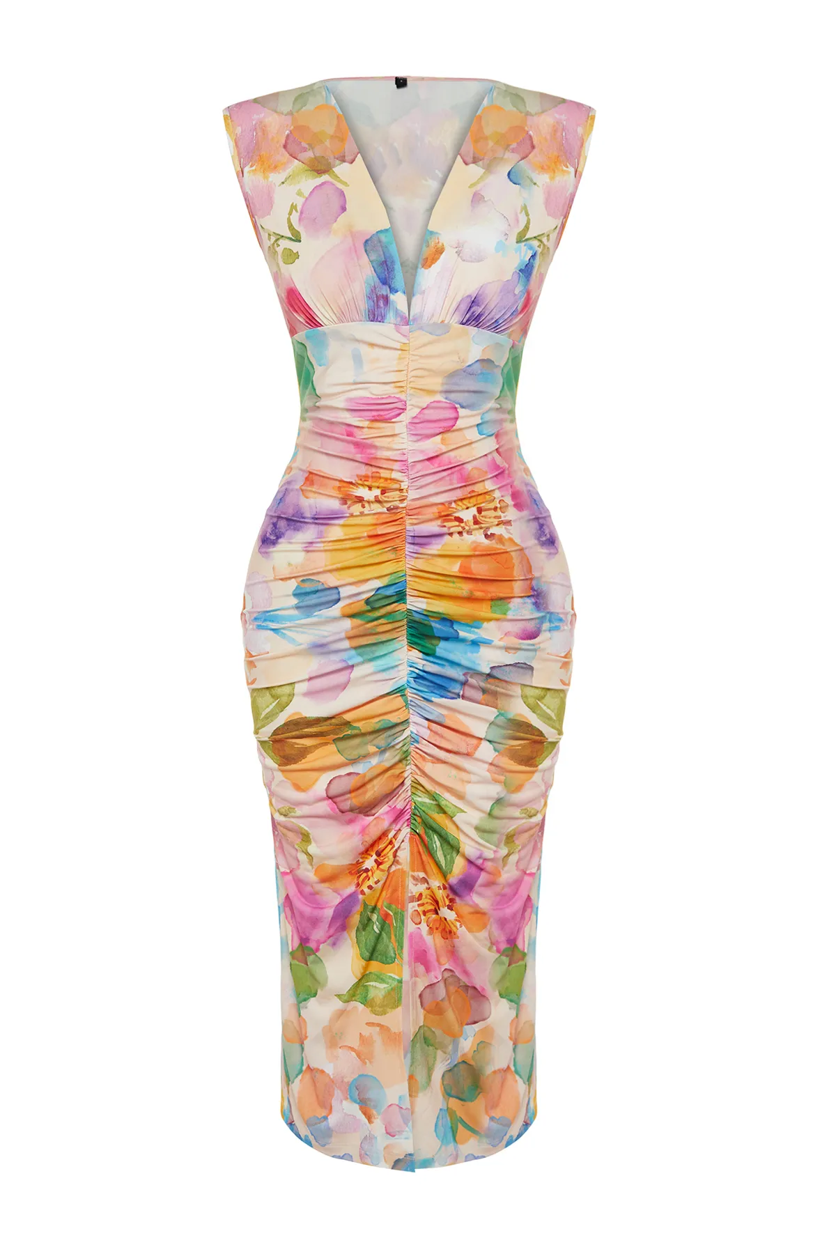 Trendyol Collection  Figurbetontes/figurbetontes Midi-Bleistiftkleid aus Strick mit Blumenmuster und Raffung, flexiblem Detail TWOSS23EL00751