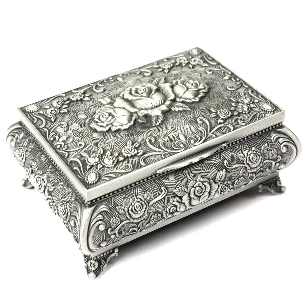 H&S Schmuckständer Antikes Schmuckkästchen mit Rosenmotiv und metallischem Glanz, Antik-Look Schmuckkästchen mit Blumenmotiv