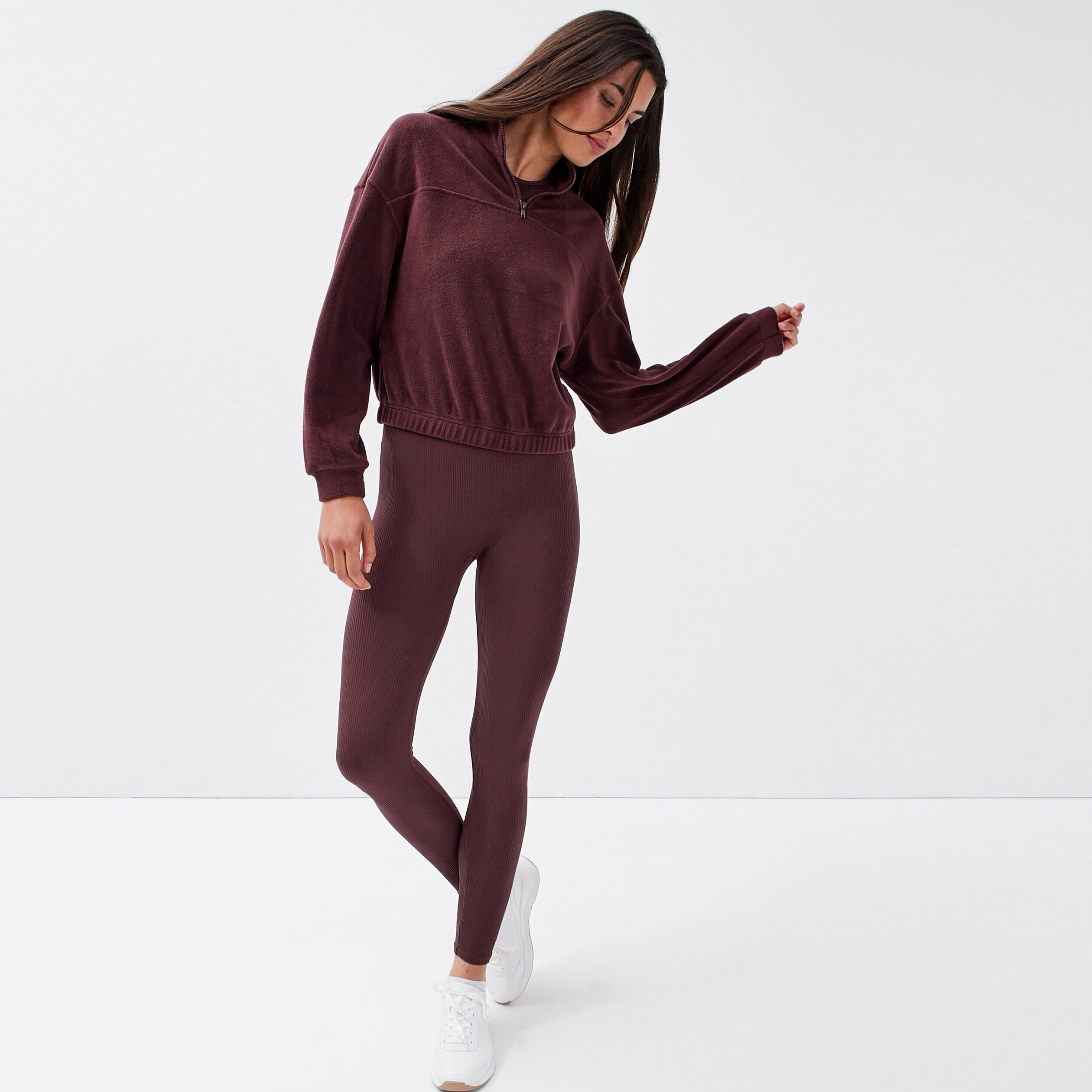 Sweat polaire col montant bordeaux femme | Cache Cache