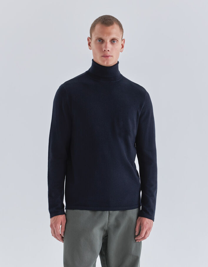Pull marine tricot à col roulé Homme