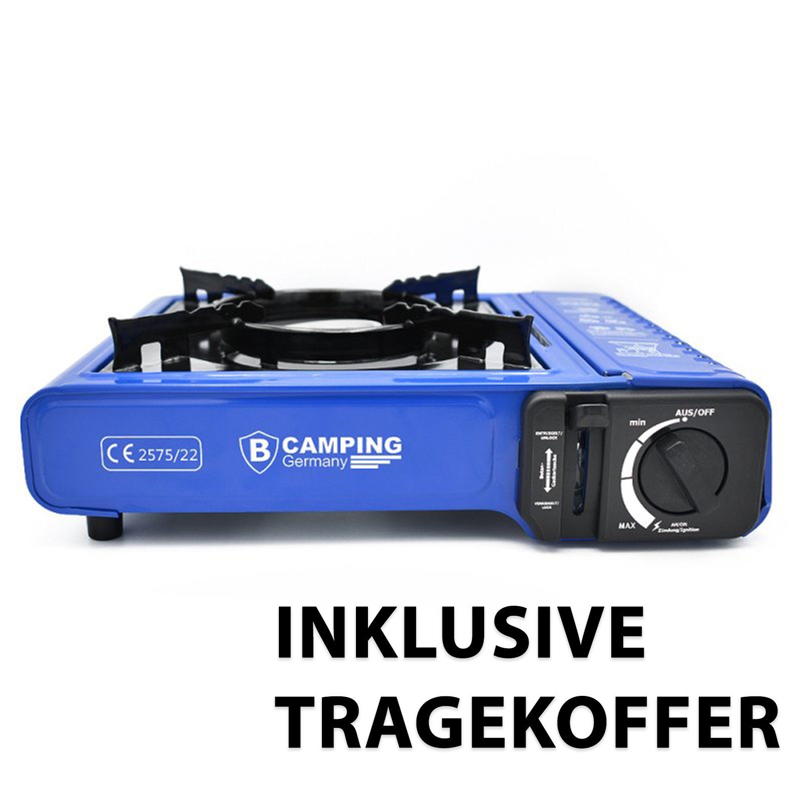 bahama Gaskocher für den Betrieb mit Gas Kartuschen 227g mobiler, (Butangaskocher Gasherd), Campingkocher Kartuschenkocher 1-flammig mit Trage-Koffer