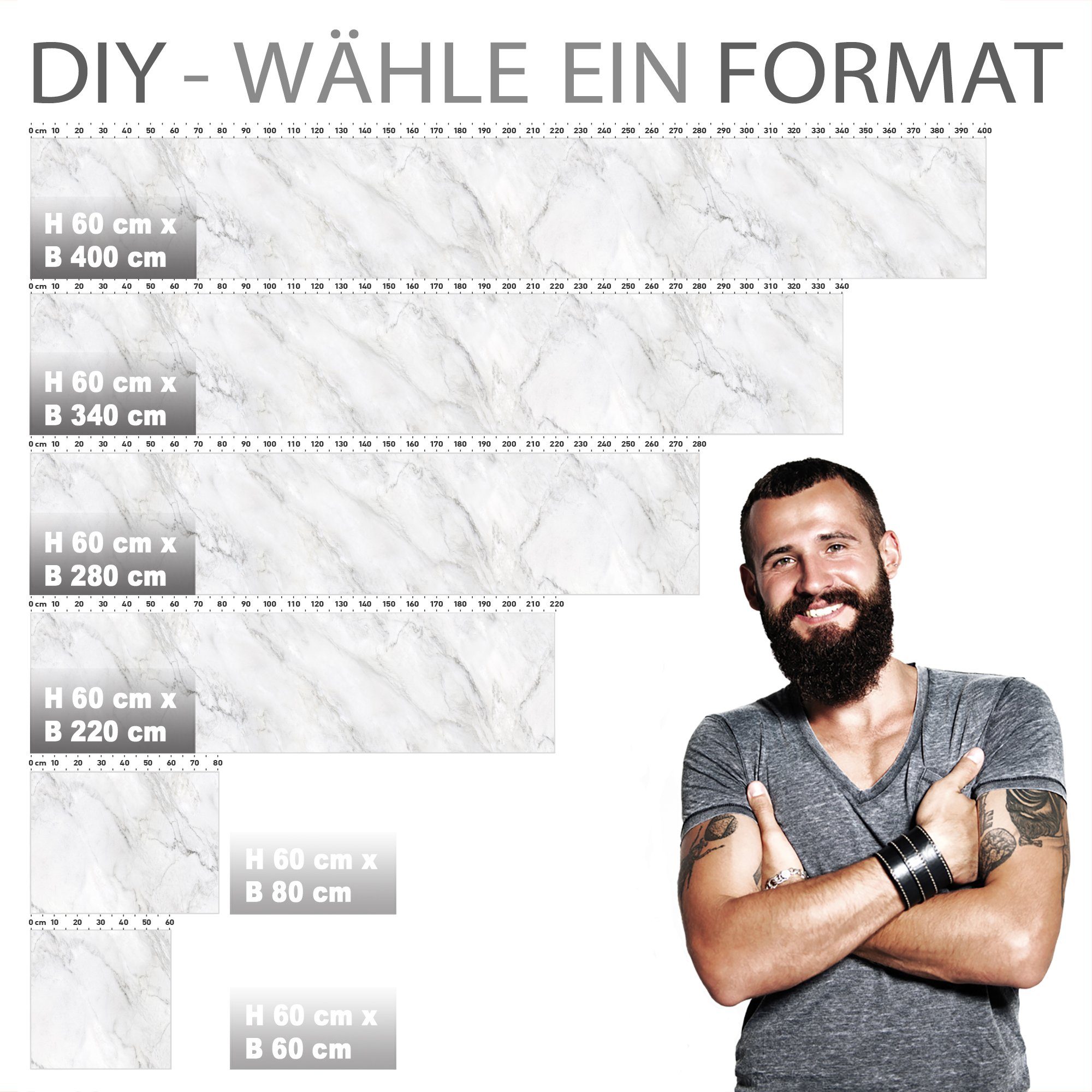 Stickerprofis Küchenrückwand WEISSER MARMOR, (Premium), 1,5mm, selbstklebend, hält auf besonders vielen Öberflächen
