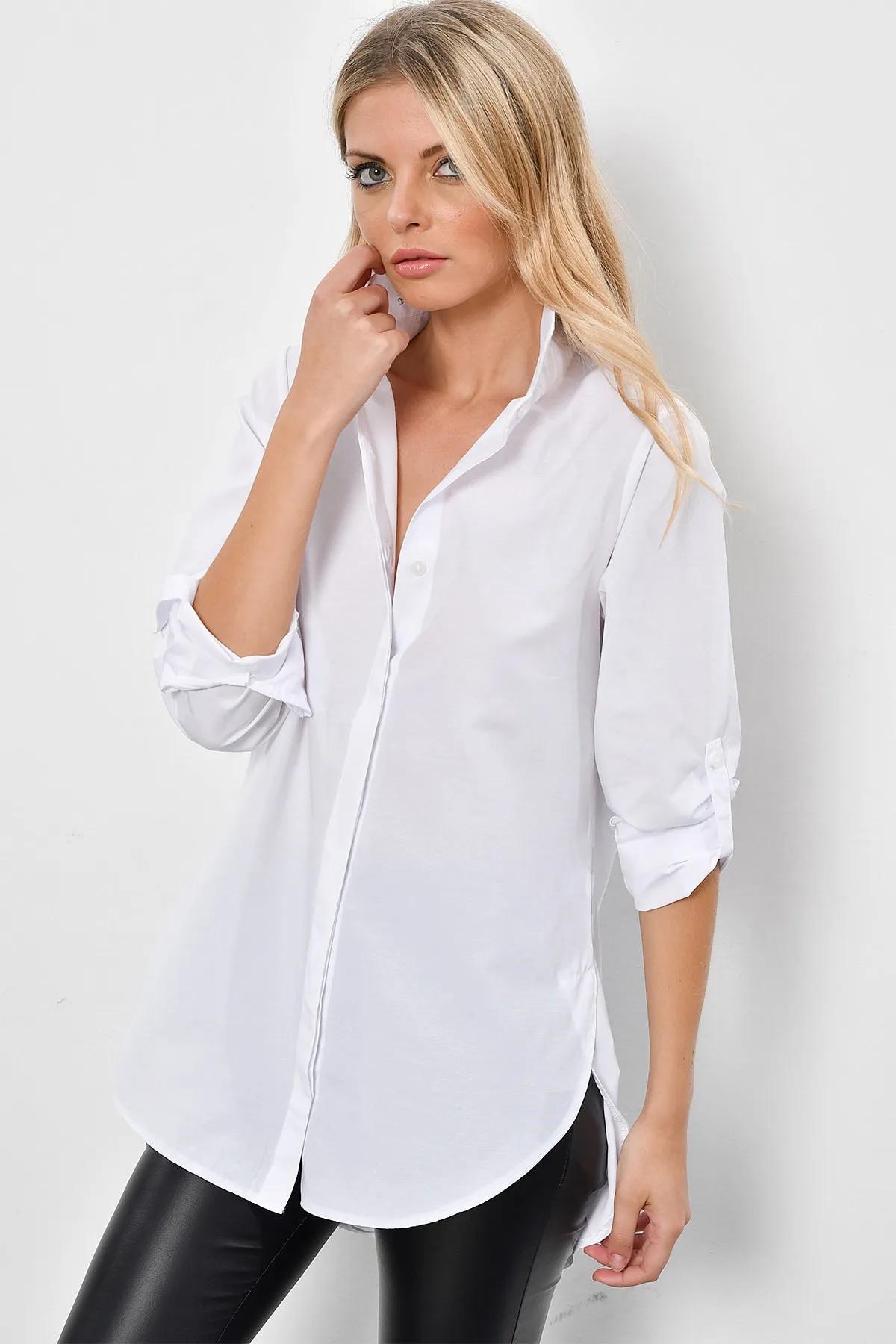 Cool & Sexy  Weißes Longhemd mit versteckter Knopfleiste für Damen SF2001
