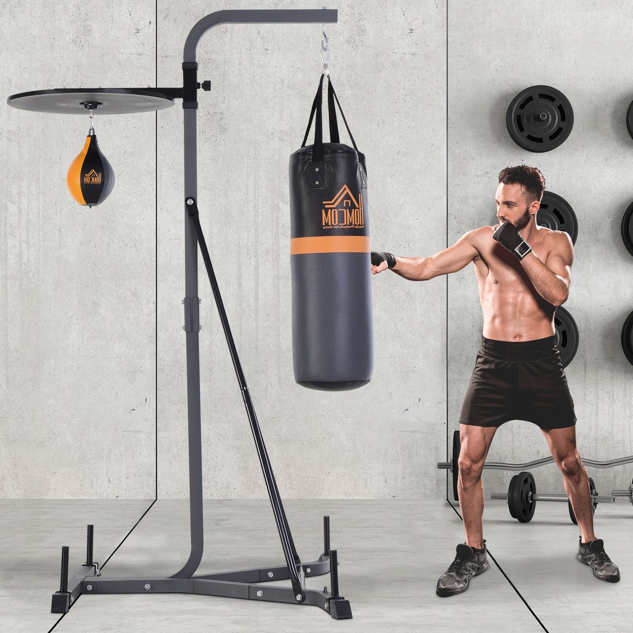 HOMCOM 2-in-1 Standdesign Boxsackständer Boxsack Punchingball Boxstation