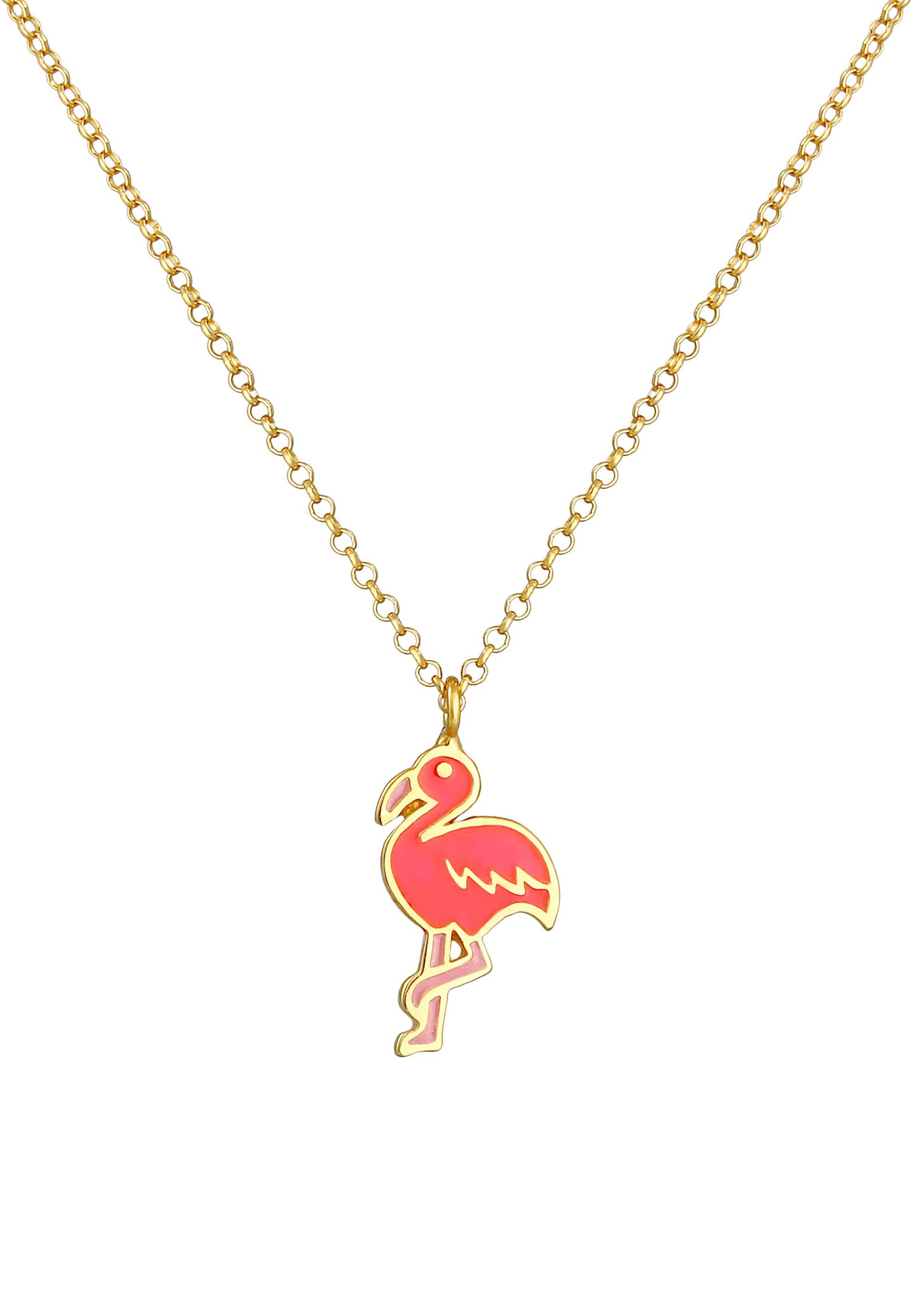 Ciondolo Elli a forma di fenicottero estivo colorato con smalto in argento sterling 925 placcato oro per bambini