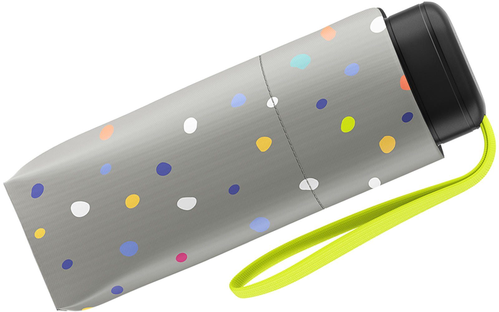 United Colors of Benetton Taschenregenschirm Ultra Mini Flat - Dots grey, ein bunter Konfettiregen