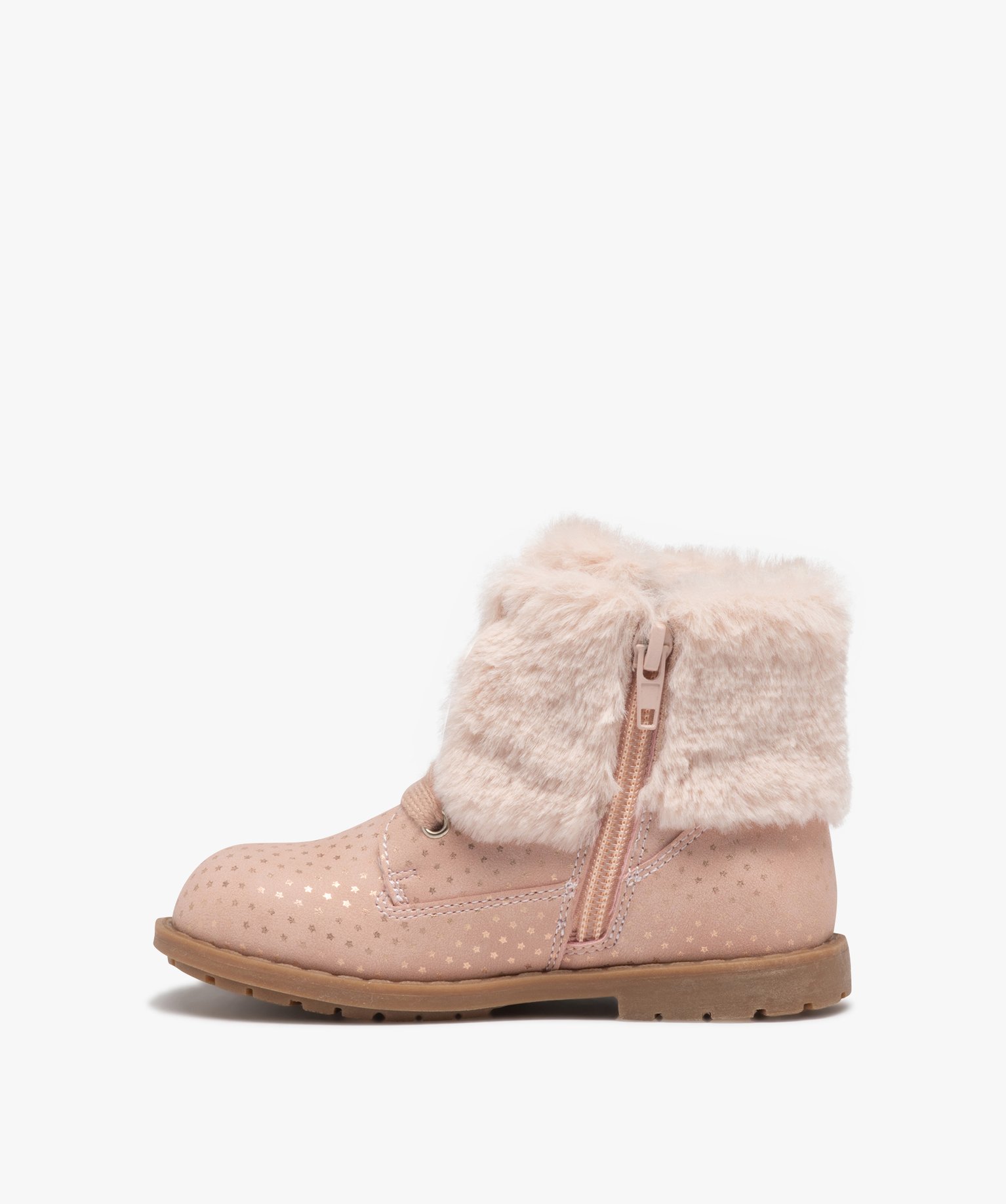 Boots fille unies à col retourné en peluche avec motif ét... rose | GEMO