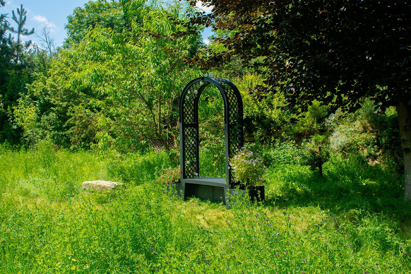 KHW Gartenbank Brüssel, mit Rosenbogen und zwei Pflanzkästen, anthrazit