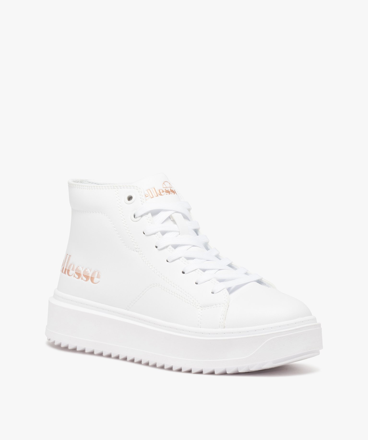 Baskets femme mid-cut unies à semelle épaisse crantée - E... blanc | GEMO