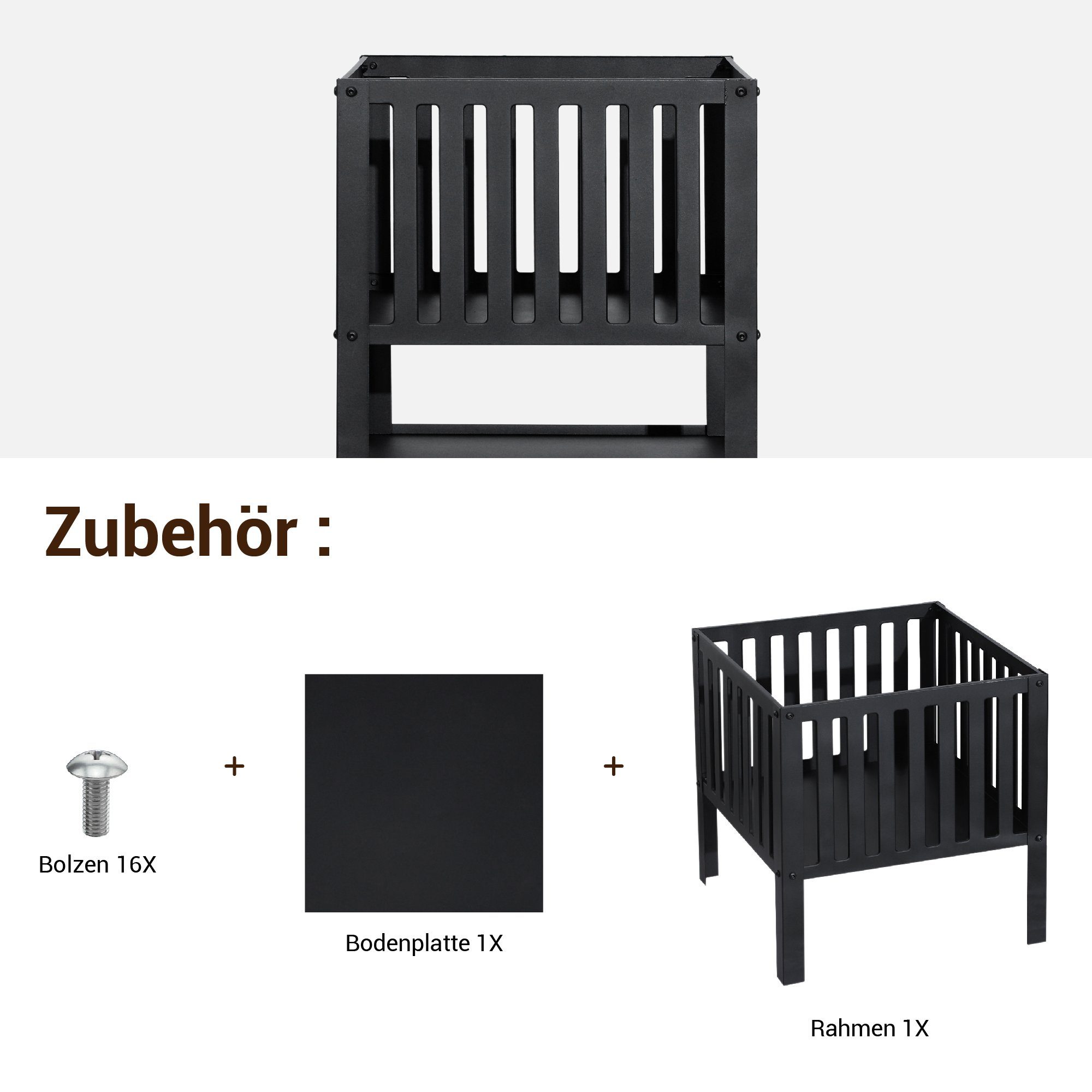 MCombo Feuerschale MCombo quadratische Feuerschale Feuerstelle Feuerkorb 0011/0039, für Garten Terrasse, Outdoor BBQ, Camping Party, Stahl, Schwarz