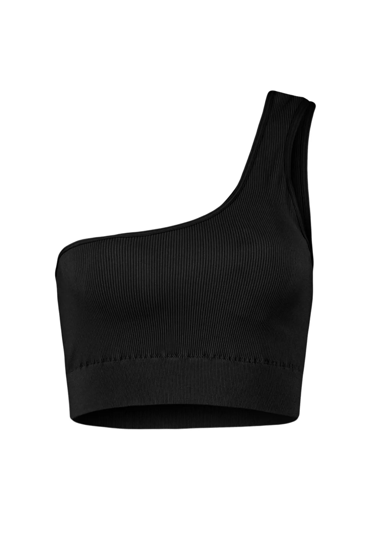 Trendyol Collection  Schwarzer nahtloser/nahtlos unterstützter/formender einschultriger gestrickter Sport-BH THMSS23SS00008