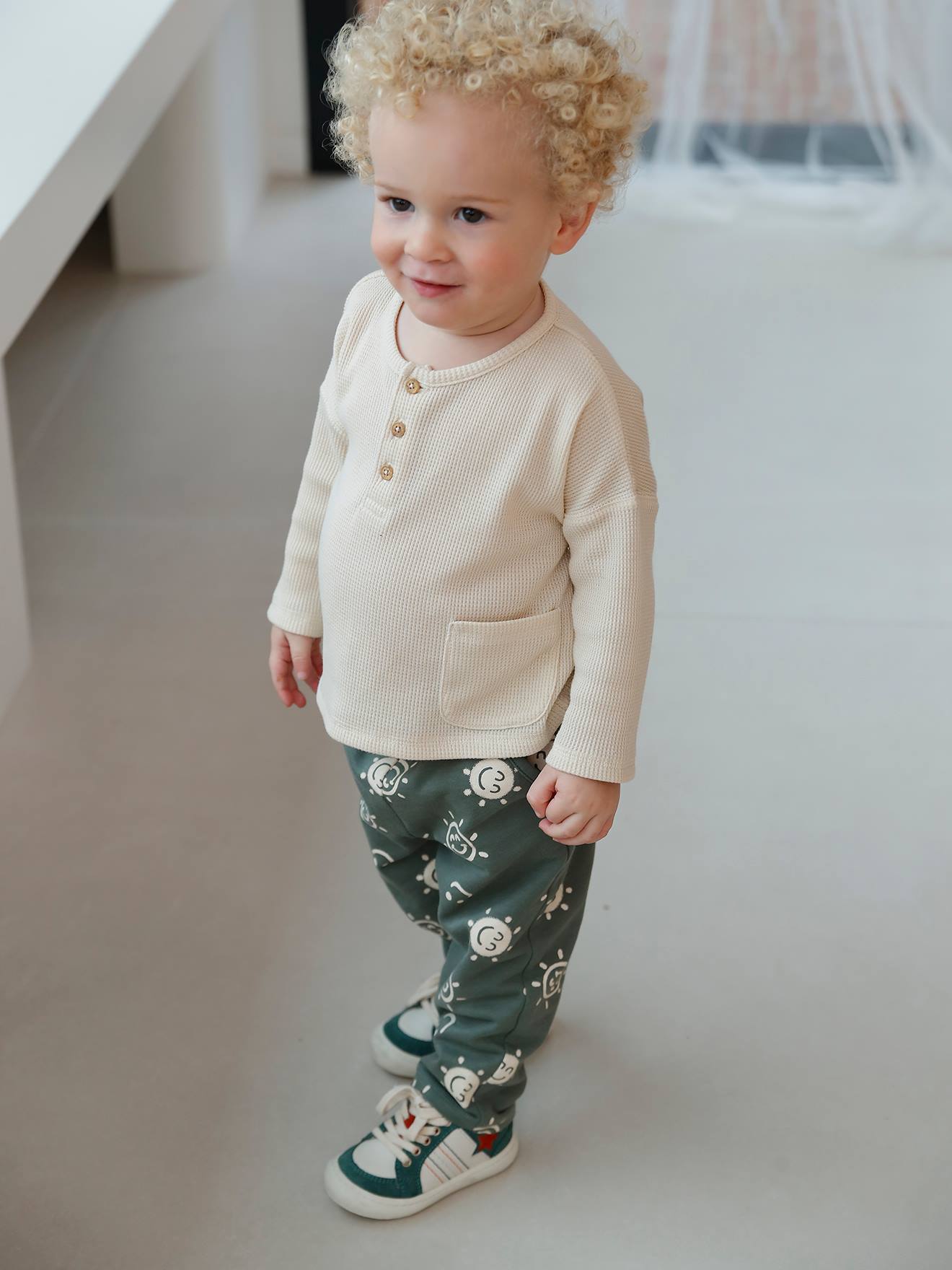 Vertbaudet Baby-Set: Shirt & Sweathose Oeko-Tex - khaki