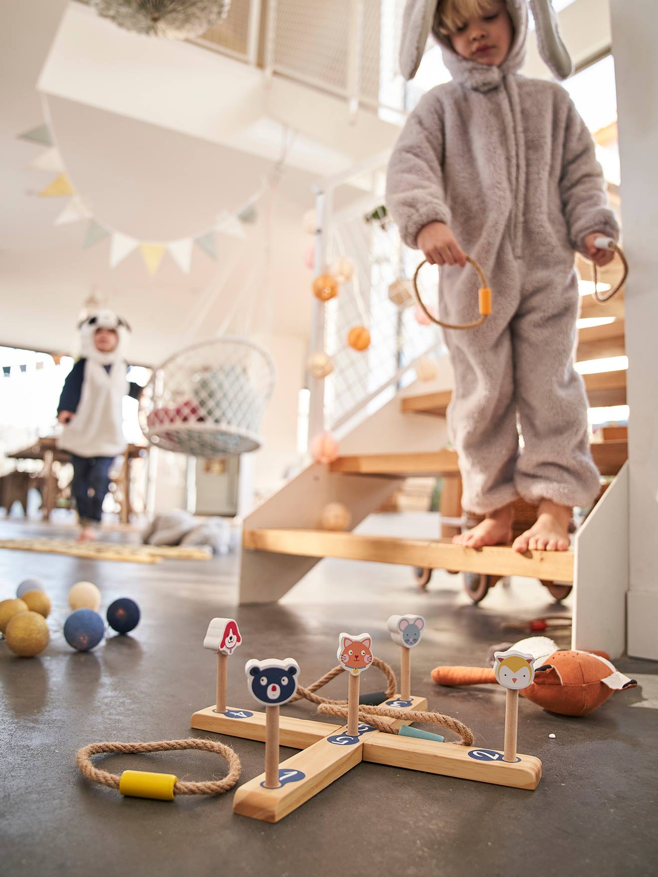 Jeu des anneaux en bois FSC® beige