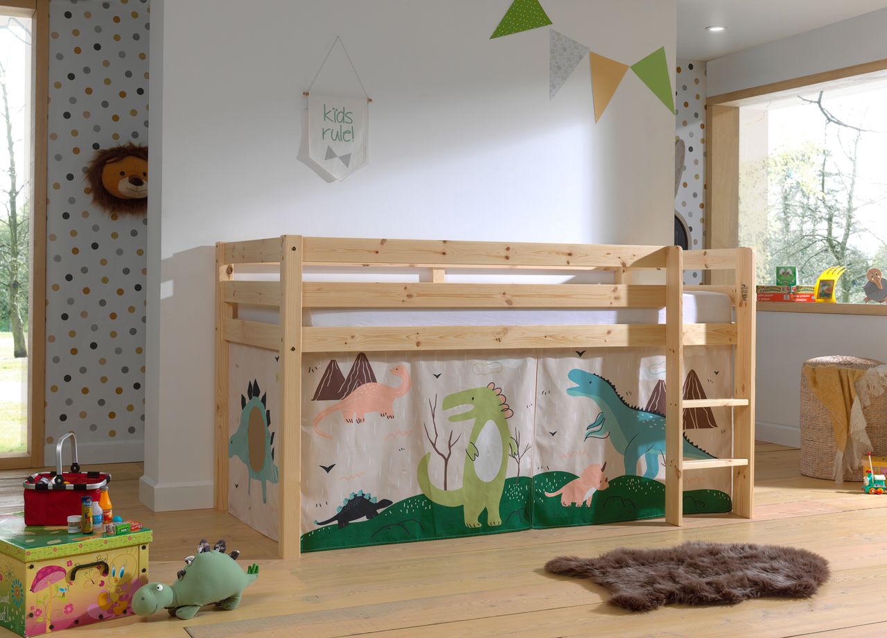 VIPACK Halbhohes Bett PINO, mit Textilset 