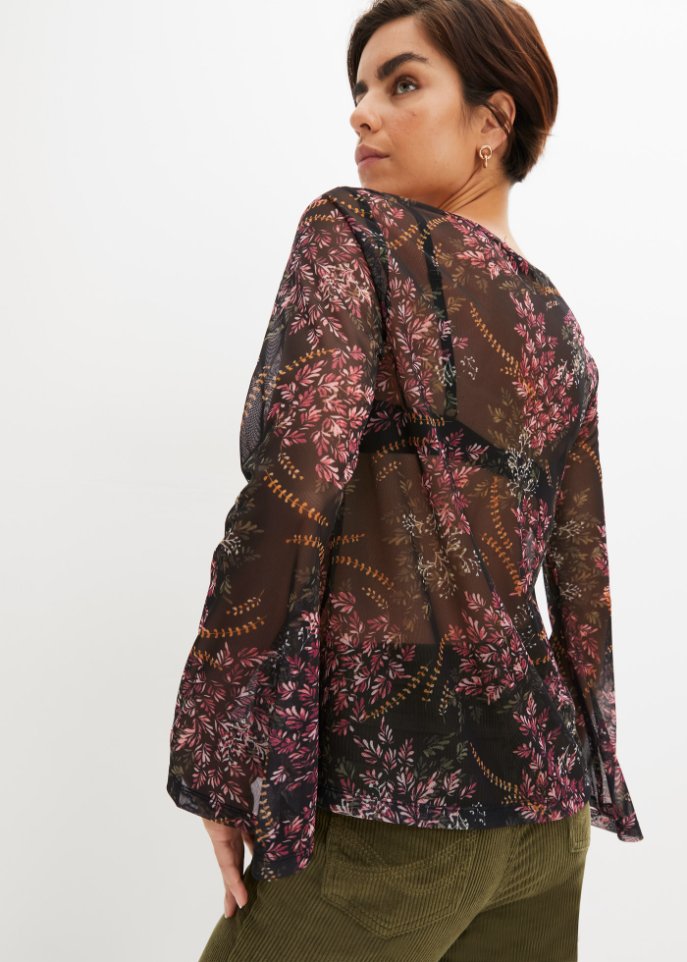 Mesh-Shirt mit Rüschen