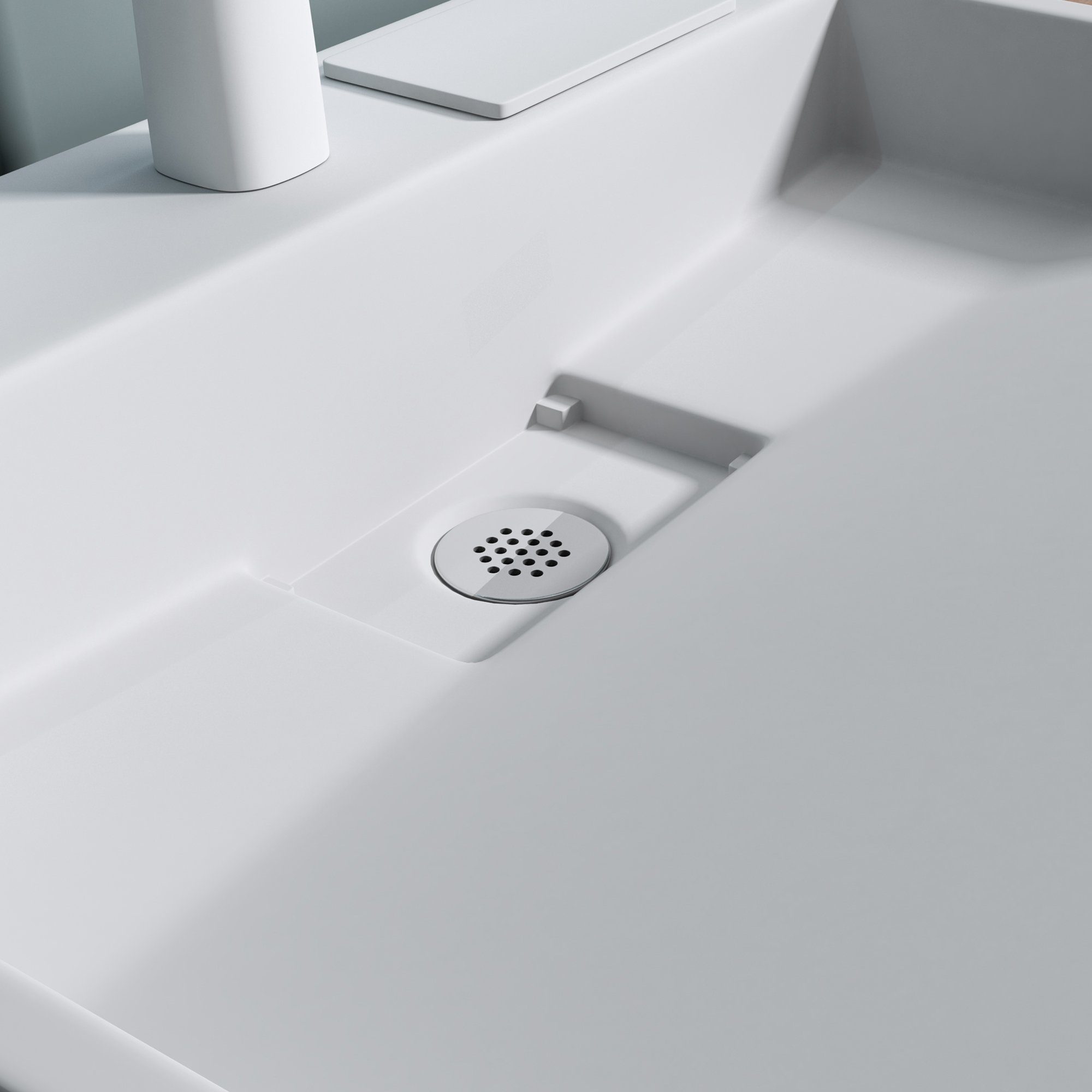 doporro Aufsatzwaschbecken doporro Waschbecken Col19 Gussmarmor Waschtisch inkl. Ablaufgarnitur, mit Hahnlöcher