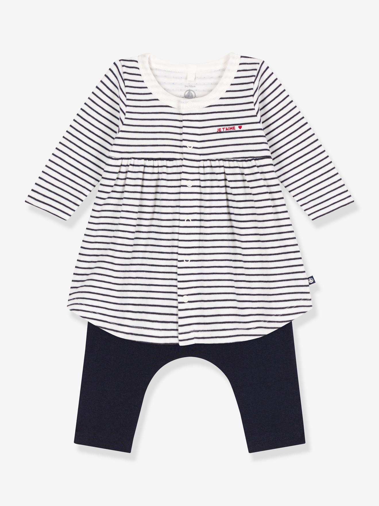 Robe marinière et legging en coton bébé PETIT BATEAU blanc imprimé