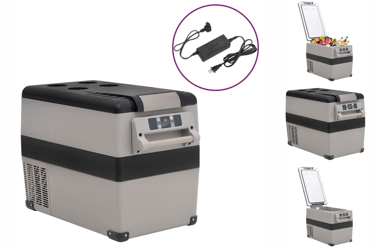 vidaXL Kühlbox Kompressor Kühlbox mit Griff und Adapter Schwarz und Grau 45 L Camping