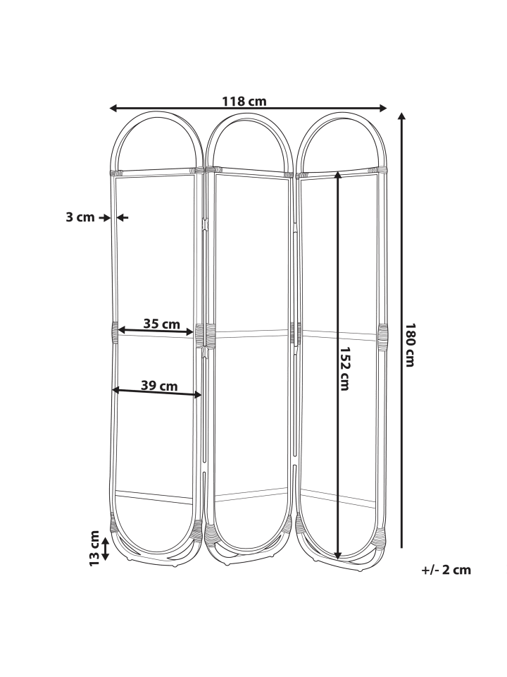 Beliani Paravent CORTONA in /Heller Holzfarbton - (W) 118 x (H) 180 x (L) 3 cm günstig kaufen onesize