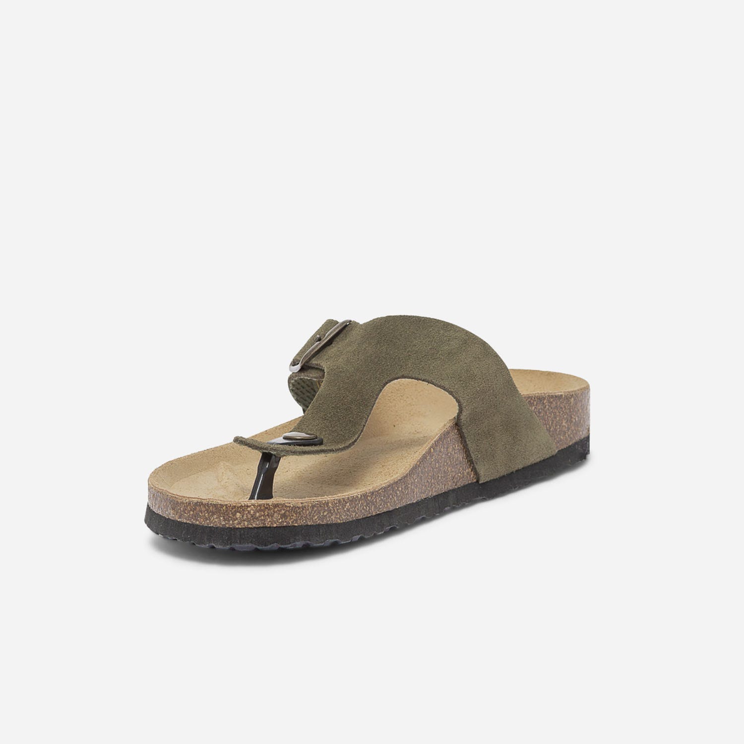Tong anatomique kaki en cuir