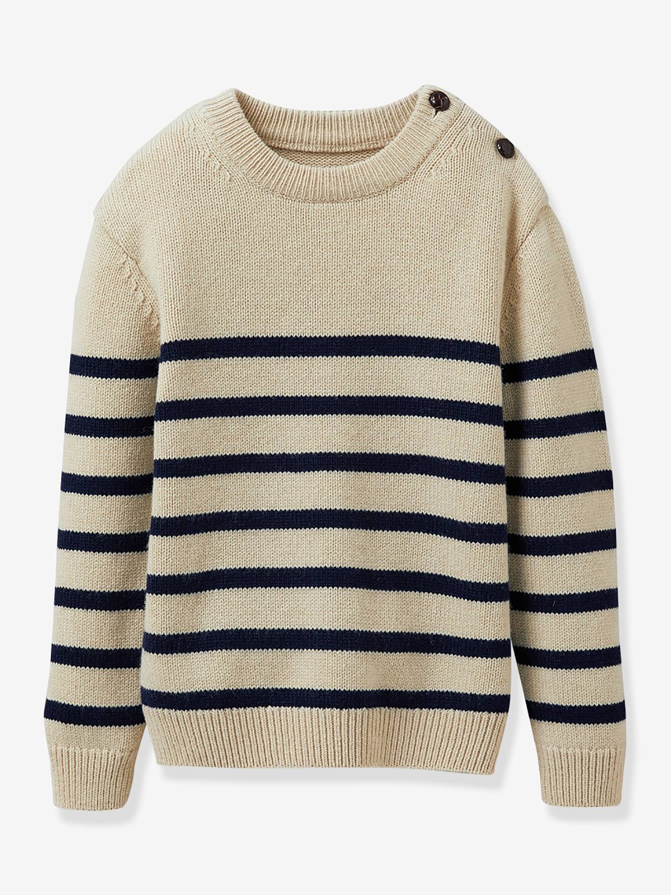 Pull marinière garçon en laine majoritaire CYRILLUS beige