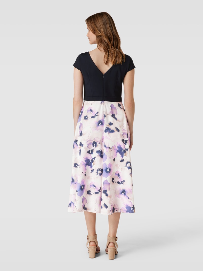 Cocktailkleid aus Viskose-Mix mit Stretch-Anteil im 2-in-1-Look in marineblau meliert