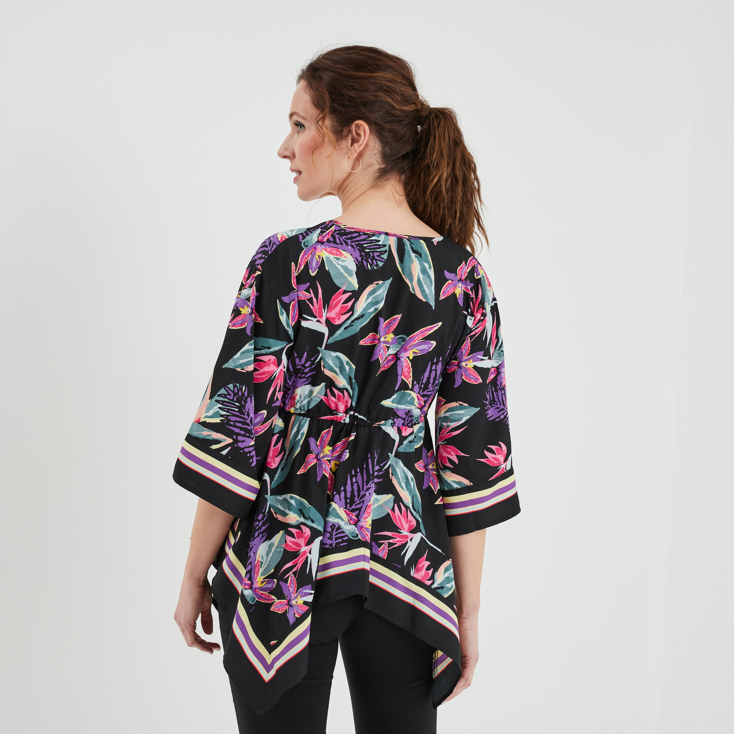 Blouse manches 3 4 noir femme | La Halle