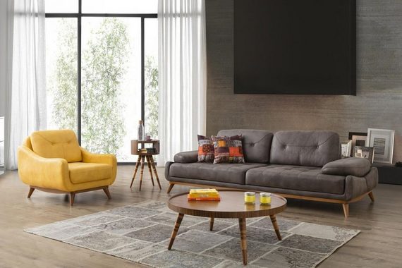 JVmoebel Wohnzimmer-Set Grau-Gelbe Sofagarnitur 3+3+1 Sitzer Luxus Polstermöbel Wohnzimmer Set, (3-St., 2x Sofa 3-Sitzer/Sessel), Made in Europa