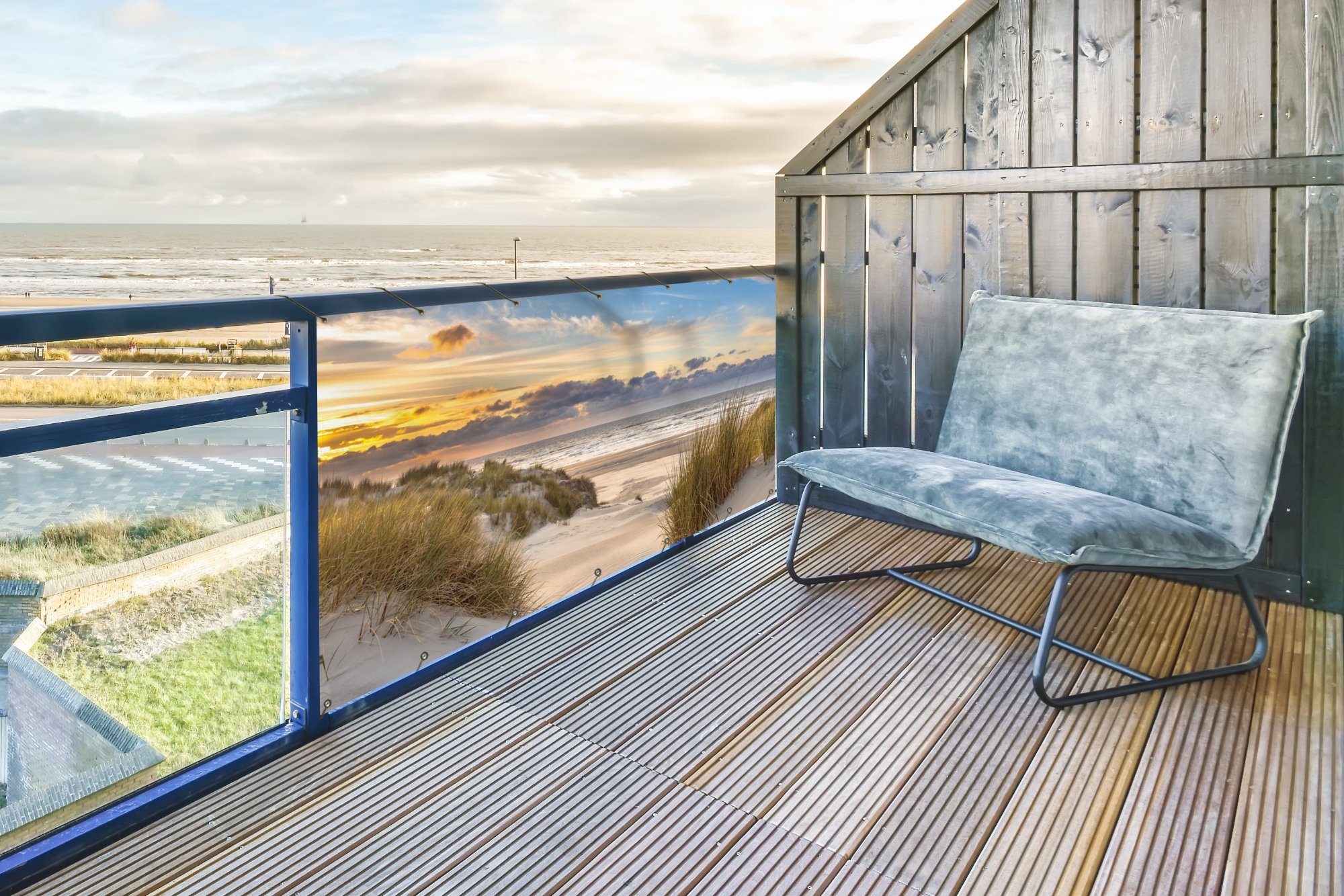 MuchoWow Balkonsichtschutz Strand - Düne - Gras - Sonnenuntergang - Meer (1-St) Balkonbanner, Sichtschutz für den Balkon, Robustes und wetterfest