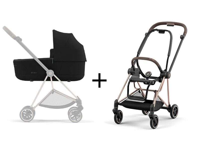 Poussette MIOS 3 châssis Rose Gold nacelle Deep Black platinum