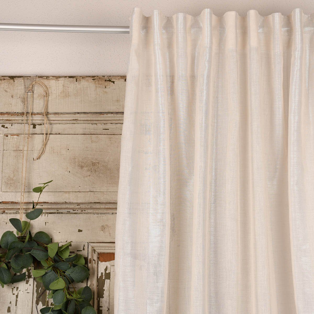 Meterware Rasch Textil Stores Shine Längsstreifen Leinenstruktur creme 300cm, halbtransparent, Kunstfaser, überbreit