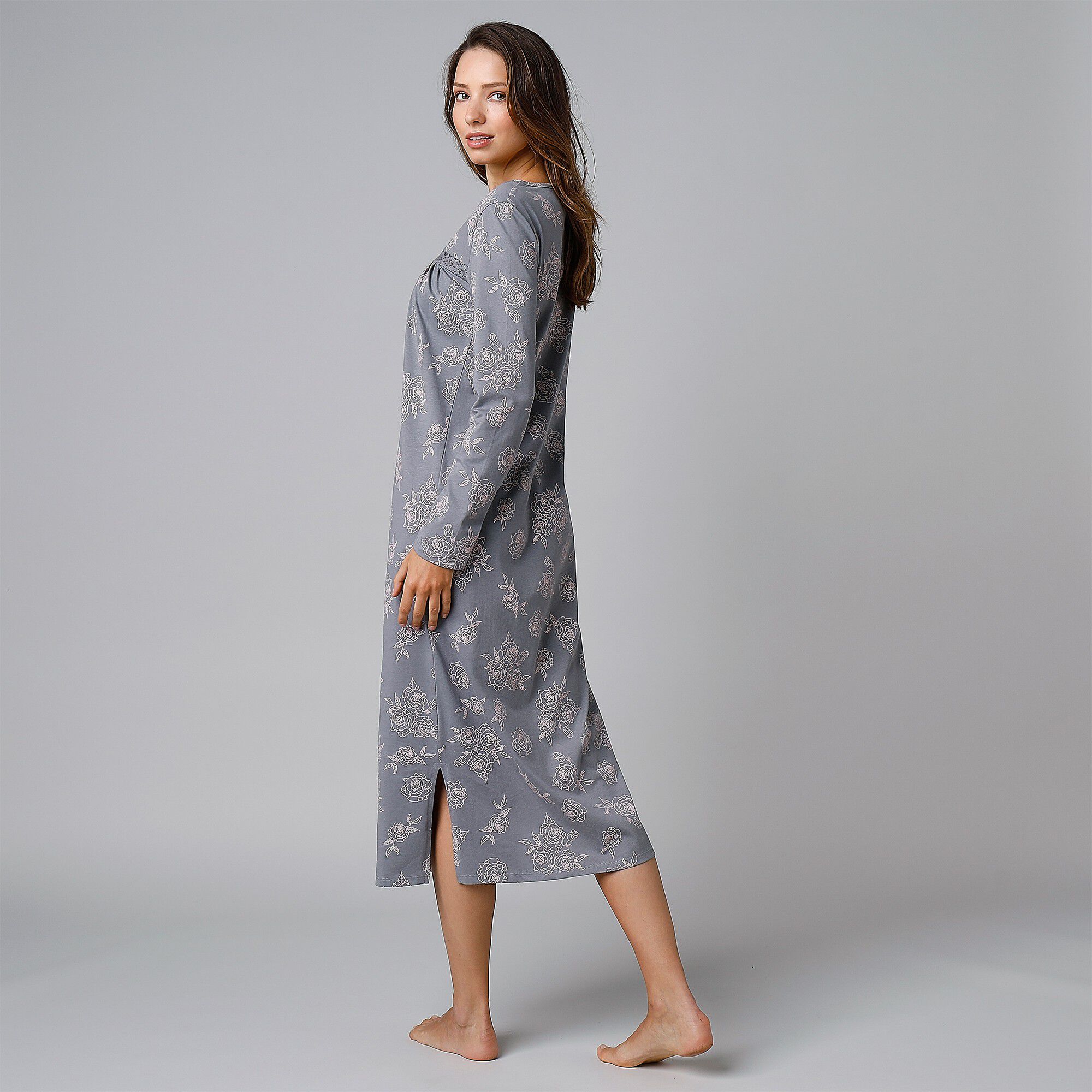 Chemise de nuit longue manches longues imprimée 